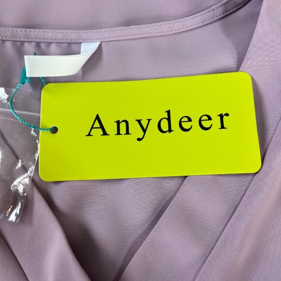 Anydeer Vneck Blouse Shirt Womens Medium Purple New Short Sleeve Button Detail - Picture 9 of 10